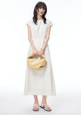 Women's White Waist-Gathered Dress